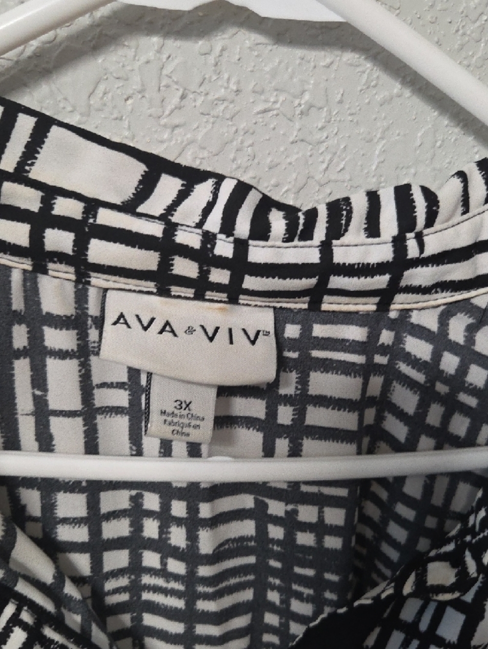 Ava & Viv Black and White Grid Shirt 3xlarge Size [1851] - Picture 2 of 7